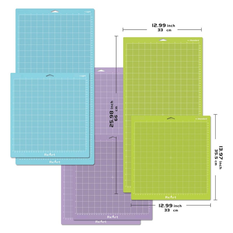 ReArt Cutting Mat Variety 6 Packs for Cricut Maker 3/Maker/Explore 3/Air 2/Air/One Adhesive Sticky Replacement - Strong, Standard, Light, 12in x 12in x 3 Packs, 12in x 24in x 3 Packs. - Image 2